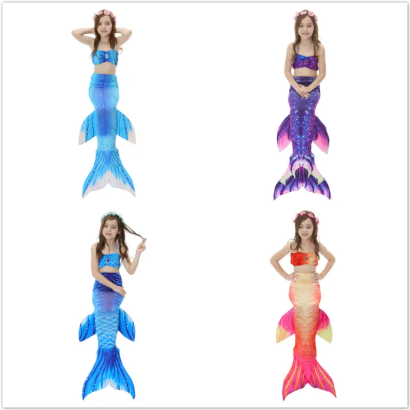 

2-12Y Girls Mermaid Tail Princess Dress With Garland Children Split Simulation Mermaid Beachwear Bathing Suit Cosplay Costumes