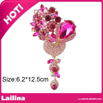 

Gold-Tone Crystal Rhinestone Teardrop Floral Dangle Brooch Pendant Fuchsia