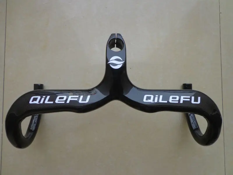 

New arrival QILEFU Road bike 3K full carbon fibre bicycle handlebar and stem integratived with computer stent hole Free shipping