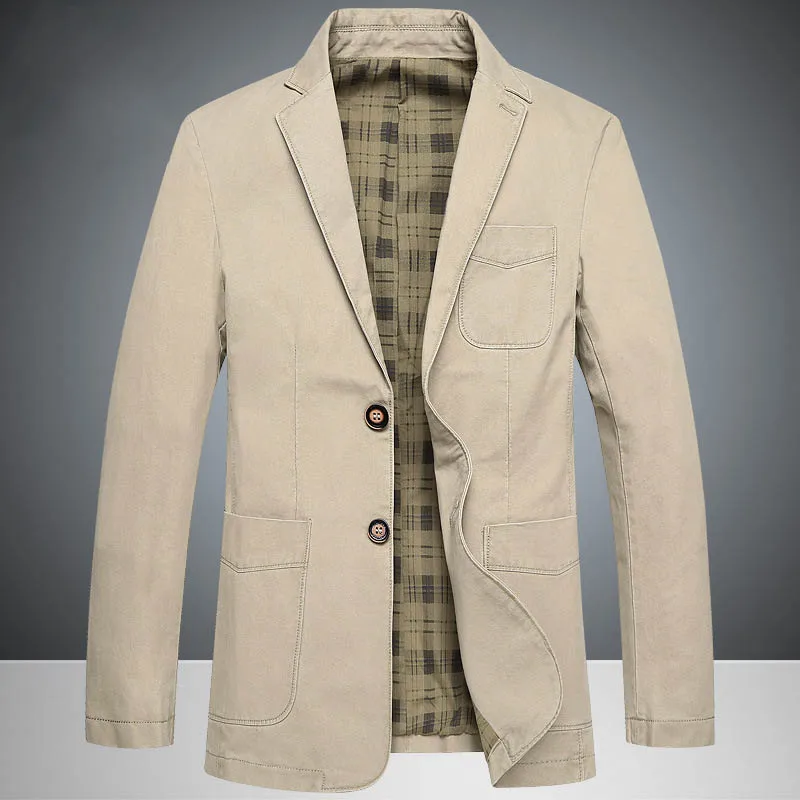 TANG Топ весенний брендовый мужской повседневный деловой Блейзер, Мужской однобортный хлопковый приталенный пиджак цвета хаки, плюс большой размер 4XL