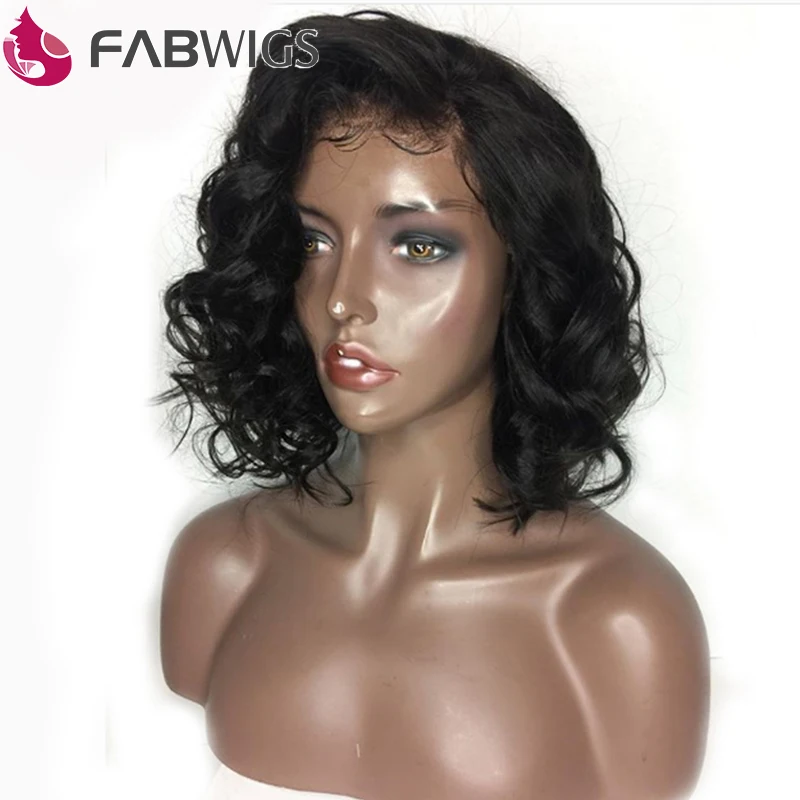 Fabwigs 180% плотность кружева передние человеческие волосы парики бразильские Remy Свободные волны короткие Боб человеческие волосы парики с детскими волосами