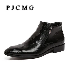 Роскошный бренд PJCMG из натуральной кожи зимние ботильоны водонепроницаемые резиновые мотоциклетные мужские уличные Ботинки Martin с заклепками