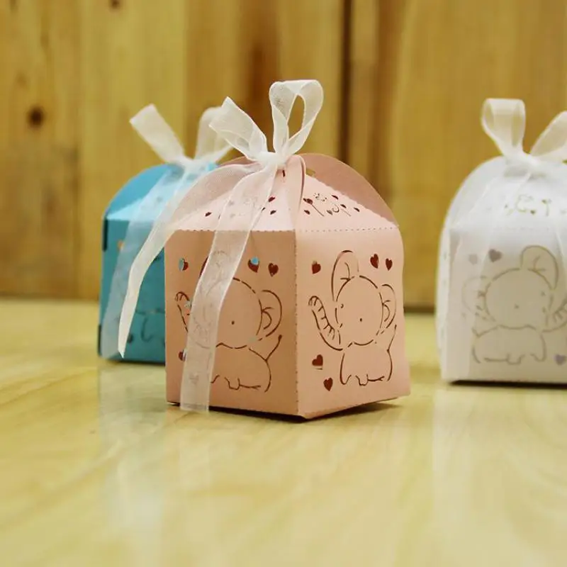 

50pcs Hollow Out Fashion Elephant Pattern Candy Boxes Diy Candy Cookie Gift Boxes Wedding Party Candy Box Sacs Bonbons Papier