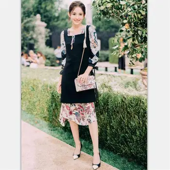 

Women Dress 2018 High Quality Designer Runway Vest Dress + Printed Loose long Sleeve Casual Dress Sets NP0025
