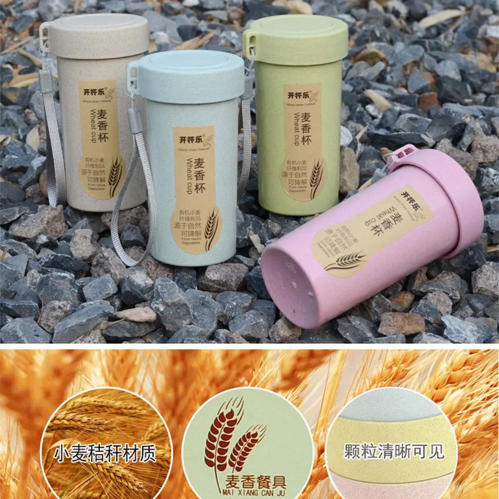 

Nature Wheat Straw Portable Water Bottle Drink Container Cup Mug Sports Fitness Protein Shaker Milk Shake Bottle With Cup Cover