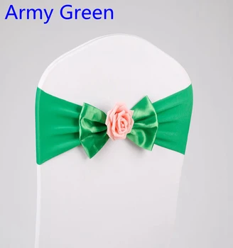 

Army Green colour chair sash with butterly bow tie rose ball decor chair cover spandex band lycra sash party wedding decoration