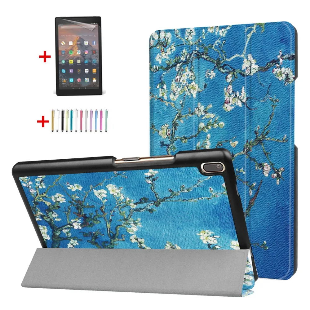

For Lenovo TAB4 Tab 4 8 plus TB-8704V TB 8704V 8 " Leather Case Color Painted Tri-fold Stand Flip Leather Cover+ Screen Film