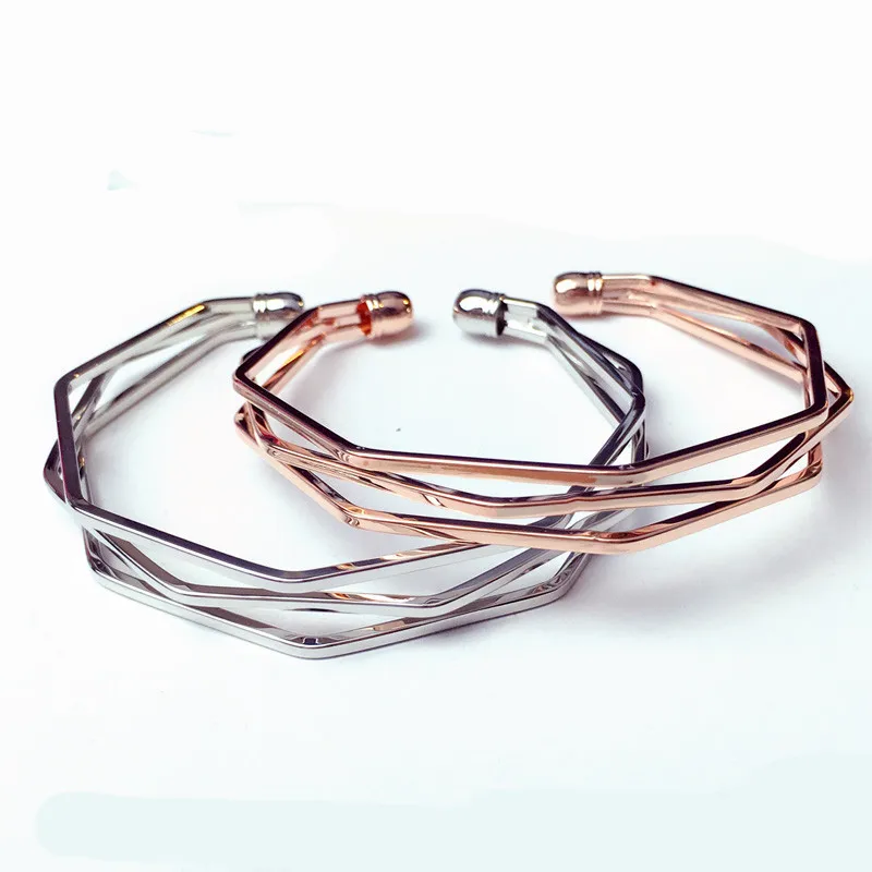 

2019 Rose Gold Black Fahion Punk Ethnic Wide Curve Constellation Metal Wire Knot Women's Cuff Bangles Bracelet For Women Gift