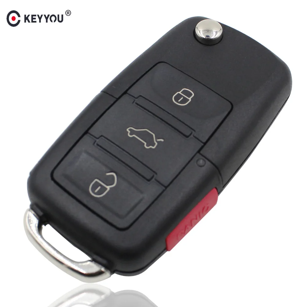 

KEYYOU 4 Buttons Replacement Remote Flip Folding Car Key Shell Case Fob For VW Volkswagen Golf MK4 Bora No Blade