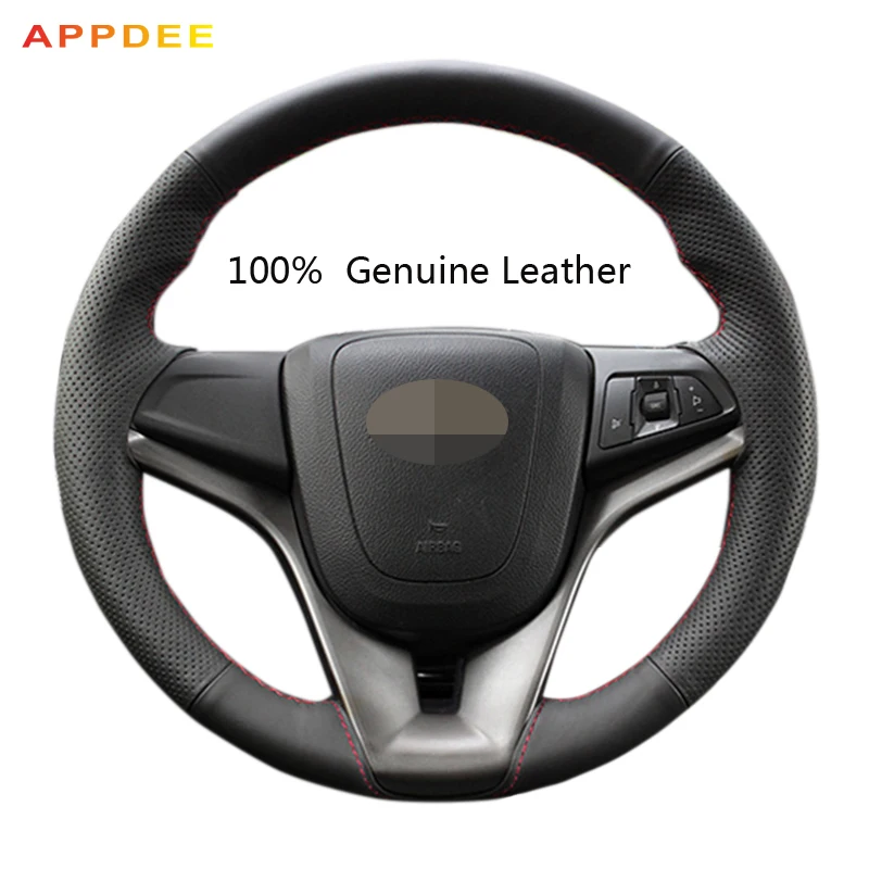 APPDEE черный натуральная кожа Автомобильный руль Крышка для Chevrolet Cruze 2009-2014 Aveo 2011-2014 Orlando 2010-2015