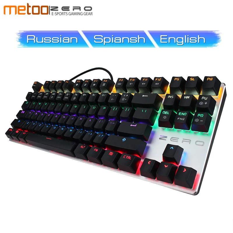 

Original metoo Gaming mechanical Keyboard LED Backlit Backlight USB Wired 104 Keys Key Without Punch Aluminum alloy For tablet