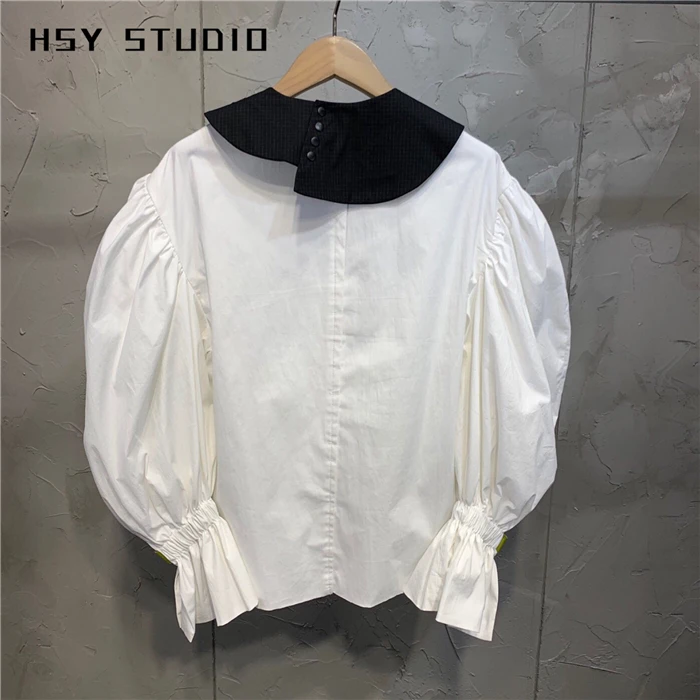【HSY studo】2019 осень новый тренд ruched мыть легко расслабленная женская блузка с