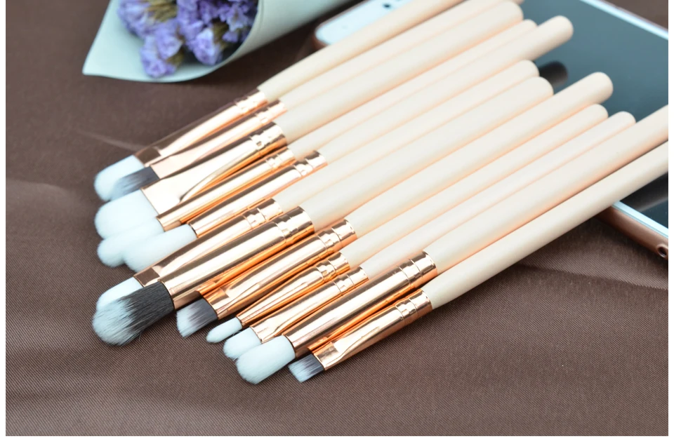 SHIHSHUMS 12 Pcs Eyes Brushes Set Eyeshadow Eyeliner Lip Blending Brush Tools Gold Black Professional Makeup Brushes Maquiagem (8)