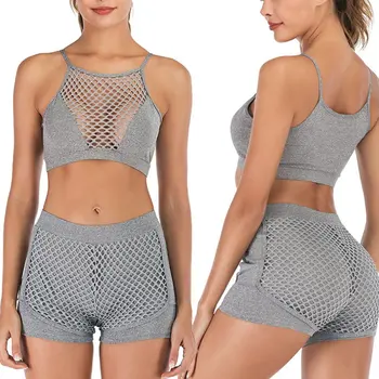 

2020 Summer Solid Grid Running Sports Fitness Without Steel Ring Bra Shorts Gym Fitness Athletic Running Comfortable Suit!