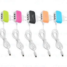 New EU Plug 3.1A 3 Port USB Charger Micro USB Line Power Charger for Samsung Galaxy S5 S6 HTC Android phone Mobile Phone