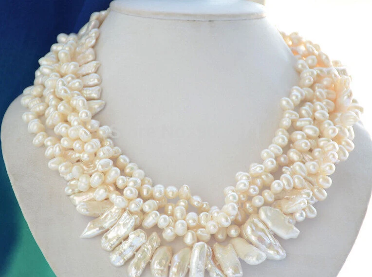 

FREE SHIPPING>>>@@ >&>>5strands 25mm white biwa / rice freshwater cultured pearl necklace