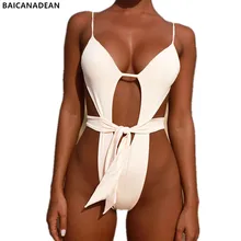 Одноцветное 1 шт. спереди галстук бикини на завязках Высокая талия купальный одежда регулируемый бретели для нижнего белья Пляжная стринги выдалбливают