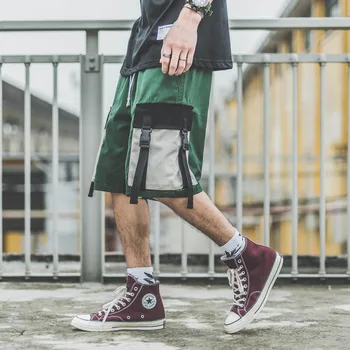 

Japanese Harajuku Color Block Ribbons Cargo Shorts for Men Urban Boys Streetwear Hip Hop Multi Pockets Short Pants Plus Size
