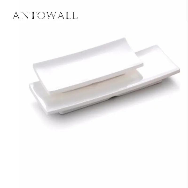 

ANTOWALL 1 Pcs Melamine Dinnerware Pure White Long Sushi Plate Dessert Frosted Plastic Plate for Restaurant