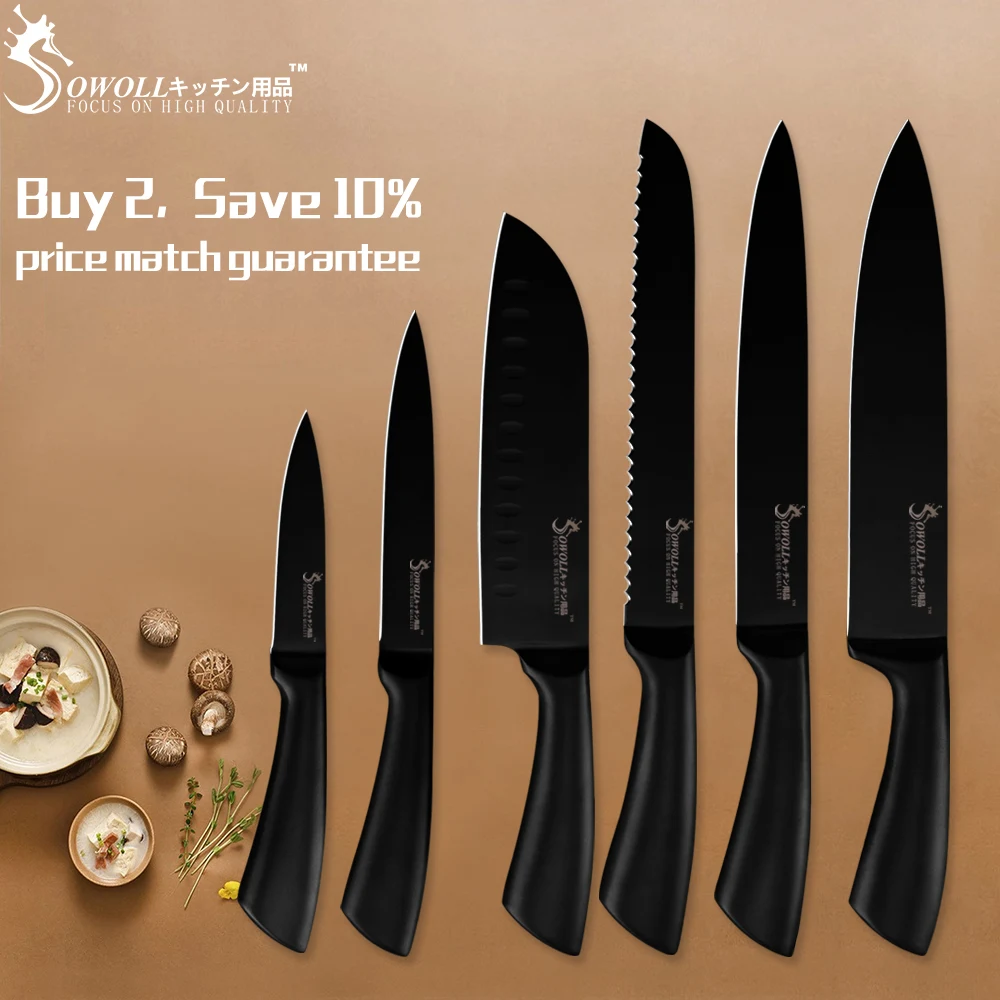 SOWOLL столовый набор для кухни из нержавеющей стали, профессиональные ножи 6 шт., нож для очистки овощей, нож для нарезки хлеба Santoku, нож для шеф-повара