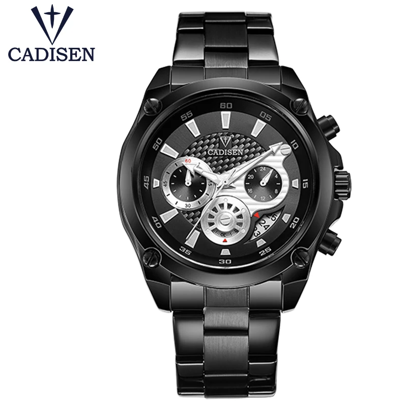 

CADISEN Watch Stainless Steel Strap Waterproof Chronograph Men Watch Sport Male Clock with Gift Box Date Black Hour New Arrival
