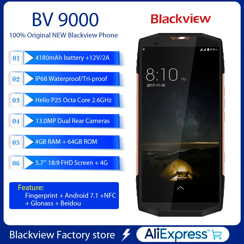 BLACKVIEW BV9000 Восьмиядерный Android 7 1 смартфон IP68 Водонепроницаемый 3 камеры 5 &quot18:9 FHD