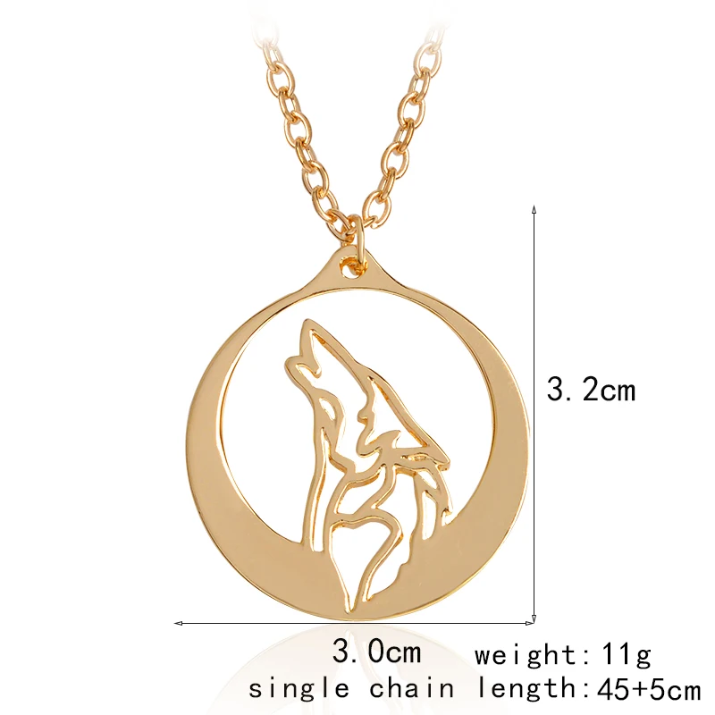 Howling Wolf With Silver Moon Pendant Necklace Gold Ethnic Animal Necklaces Men Boy Friend Simple Fashion Jewelry