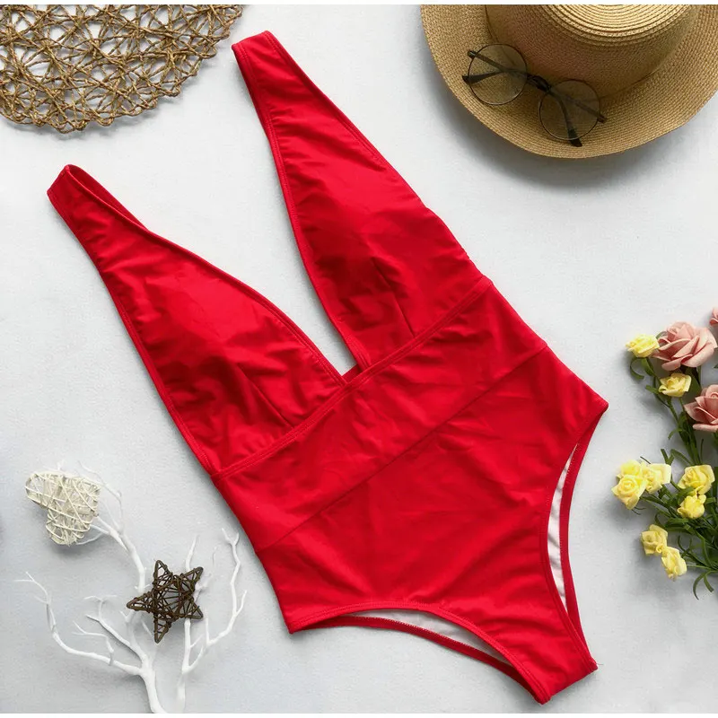 Для женщин сексуальный глубокий купальные костюмы V-Neck боди тонкий Высокая талия с низким вырезом на спине для женщин купальник 2019 летние