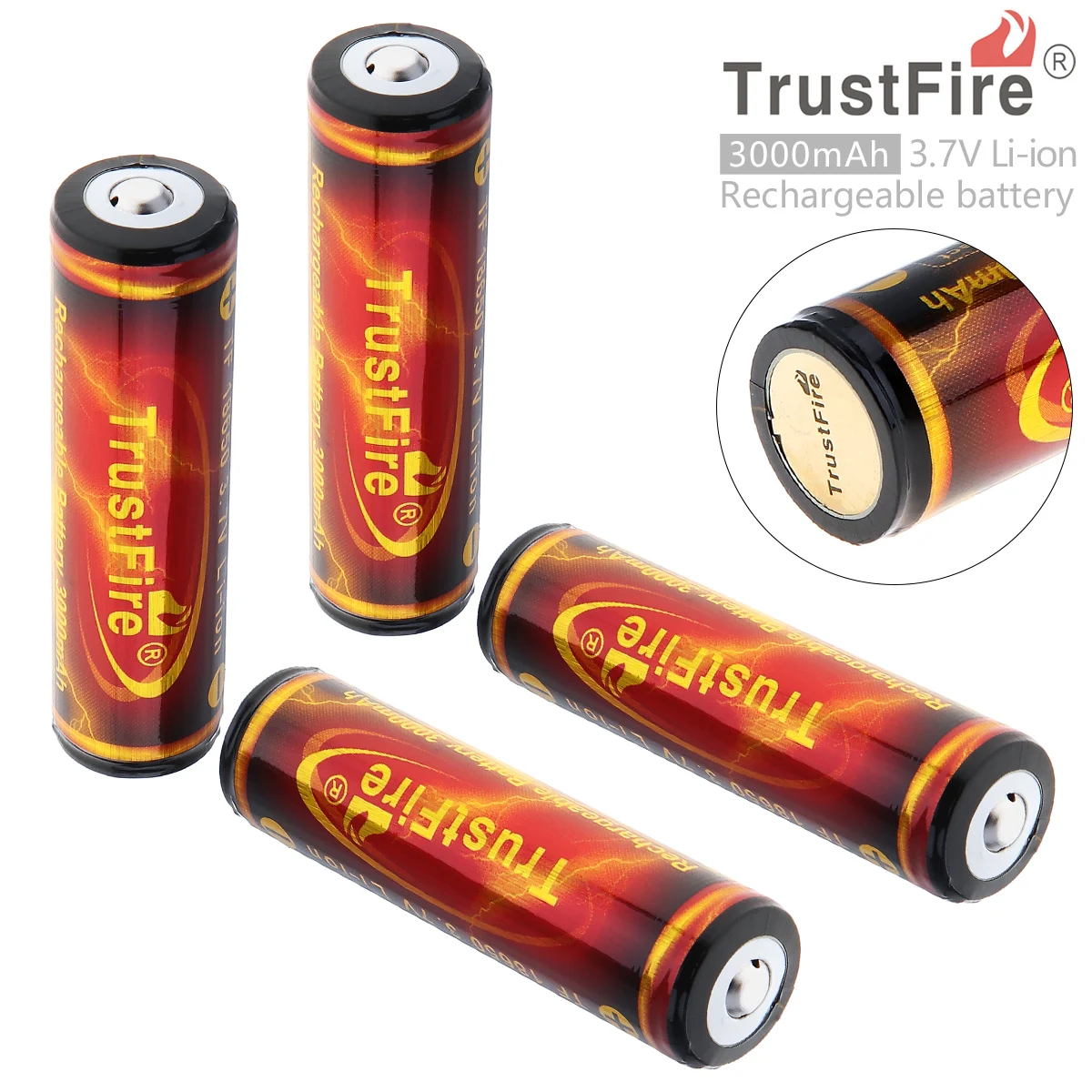 

4pcs TrustFire PCB Protected 18650 3.7V 3000mAh High Capacity Flashlight Rechargeable Battery