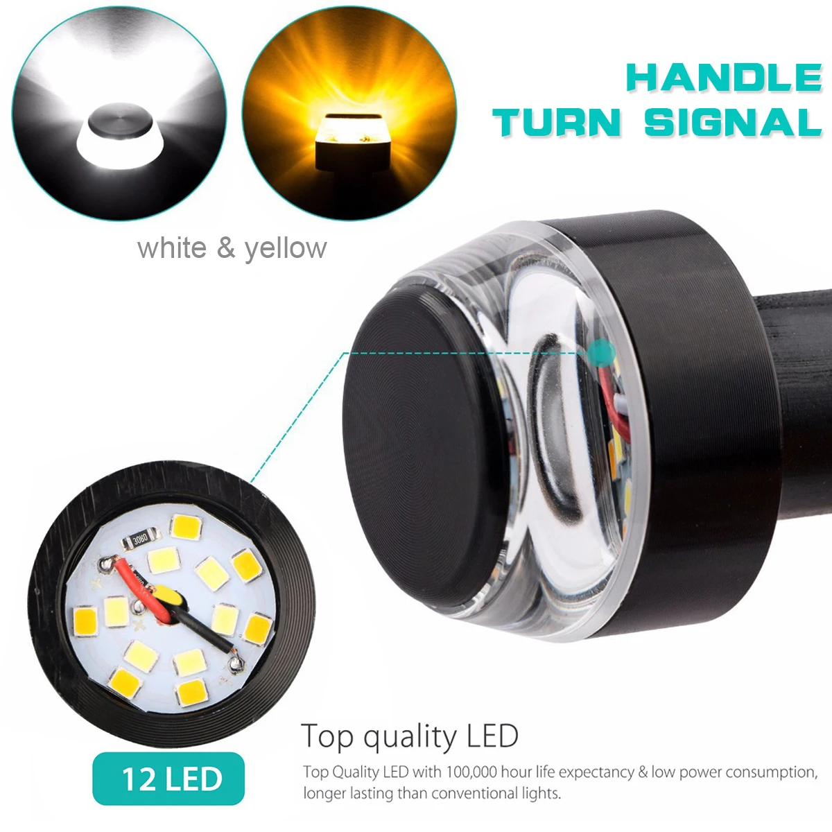 

1 Pcs 2pcs 12V LED Motorcycle Handlebar Tail Flashing Turn Signal Light 22mm Yellow Universal DRL Indicator Flasher Handle Lamp