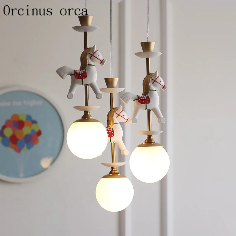 

Nordic merry go round chandelier boys girls bedroom children's room lights cartoon creative pony combination Chandelier