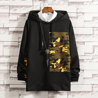 4XL 5XL зимняя свободная Вельветовая толстовка с капюшоном и длинным рукавом, Мужская модная повседневная креативная толстовка с цветными вставками - Цвет: black