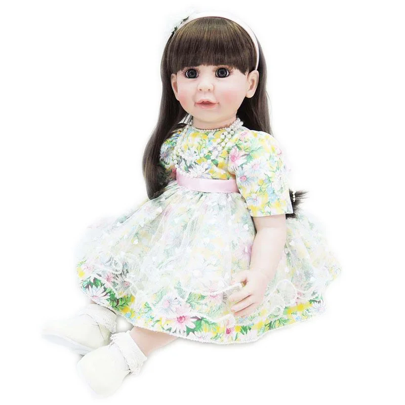 

22" High-end kawaii Play Doll Toys for Girls Birthday Gift Toddler Baby Girl Dolls in Green Flower Princess Dress