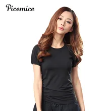 Picemice быстросохнущая Рубашка с короткими рукавами растянутые спортивные Фитнес футболка Для женщин тренажерный зал тренировки Топы спортивной ходовой рубашки Йога Костюмы