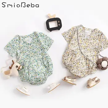 

Baby's Rompers Clothes Full Printed Flowers Summer Union Girls Clothes Baby Crawling Ins Neonatal Triangle Short Sleeve Jumpsuit