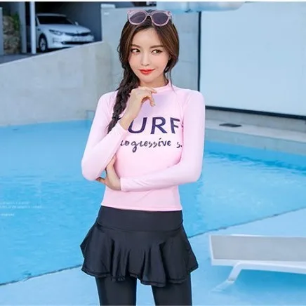 ملابس السباحة تنصهر الاستحمام دعوى طويلة الأكمام السباحة قميص للفتيات Rashguard ملابس السباحه النساء جديد تنورة السراويل تصفح 2019 الصلبة