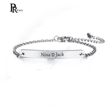 Никогда не выцветает серебряный цвет браслеты для женщин гравировка обещание Любовь информация нержавеющая сталь идентификация звено цепи Pulsera