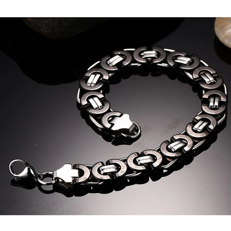 Мужские византийские квадратные Звенья из нержавеющей стали, браслет для мужчин, Черный Серебряный тон, Византия, Pulseira Masculina, мужские ювелирные изделия 7,8"