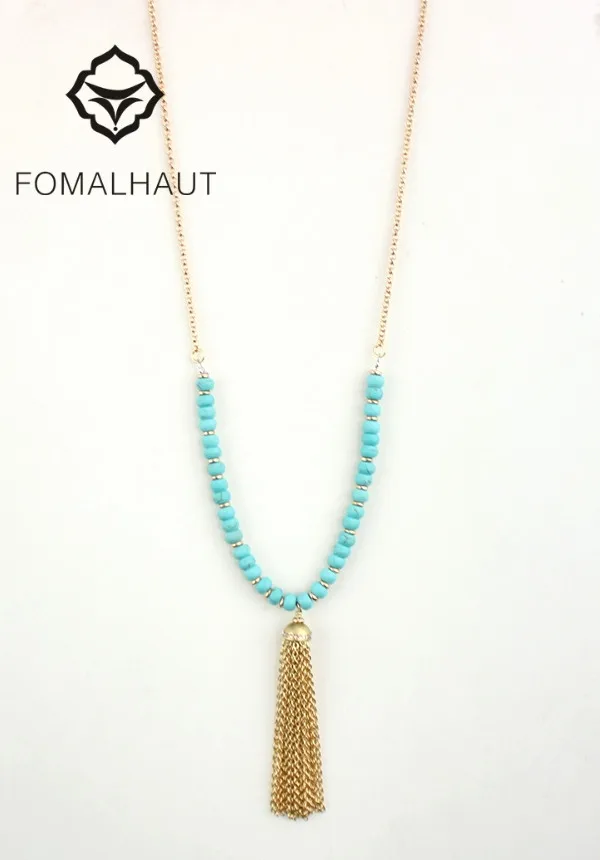 

FOMALHAUT Greenstone tassel Brands Same Paragraph Pendant Long Necklace Statement Necklace Women 2015 Fashion CX-111