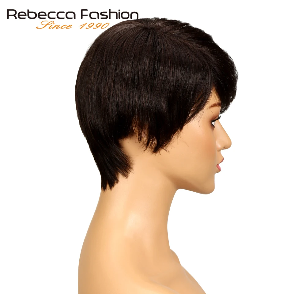 Rebecca волосы бразильские Remy прямые волосы темно-коричневый парик машина сделано не кружева короткие парики из человеческих волос для женщин Цвет#2