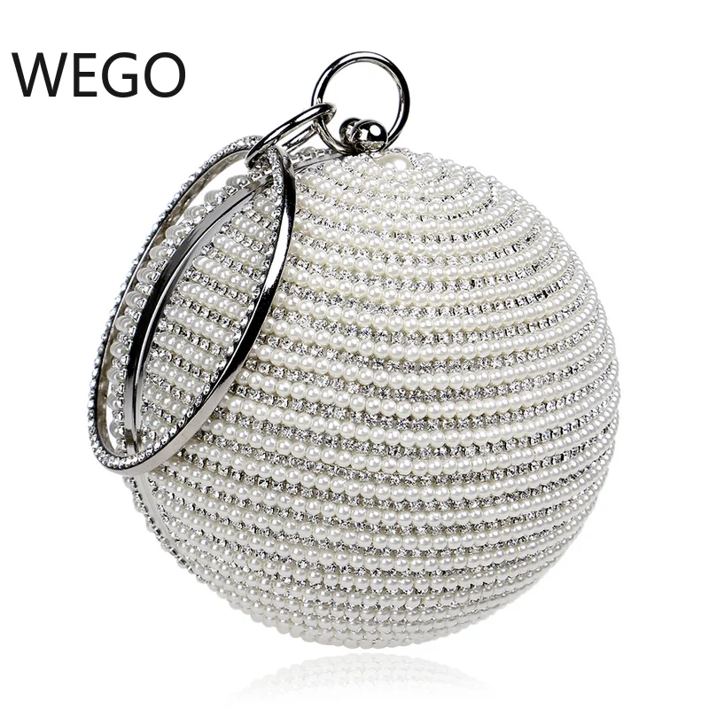 

Fashion Round Bag Elegant Pearl Handmade Banquet Wedding Bride and Lady Exclusive Handbag Cosmetics Pearl Bag Round
