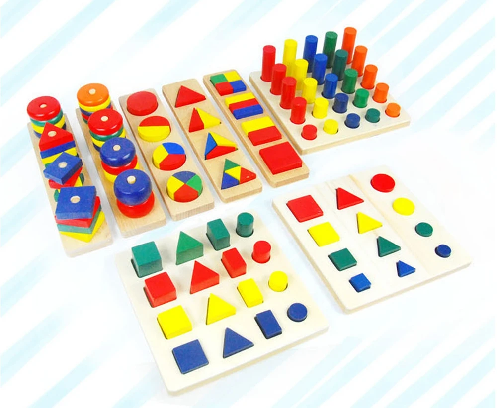  New 8 Pcs/Set Montessori Materials Cylinder Educational Toy Block Wood Teaching Aids Geometry Shape