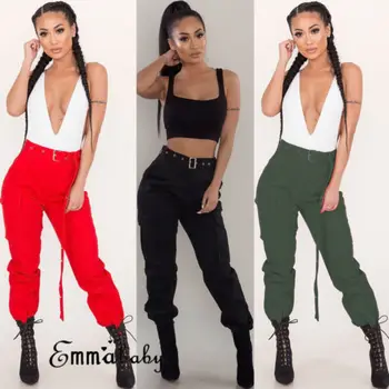 

US New Women Harem Cargo High Waist Casual Punk Loose Long Sports Pants