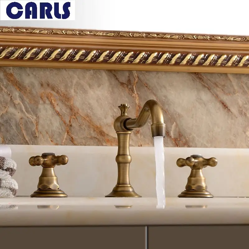

Antique faucet, all copper European style basin faucet, pastoral retro cool faucet three sets of washbasin head