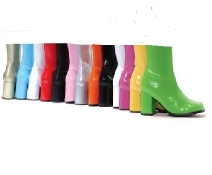 

Moraima Snc Fashion Round Toe High Heel Ankle Boots Autumn Thick Heels Black Patent Leather Short Boots Big Size Shoe