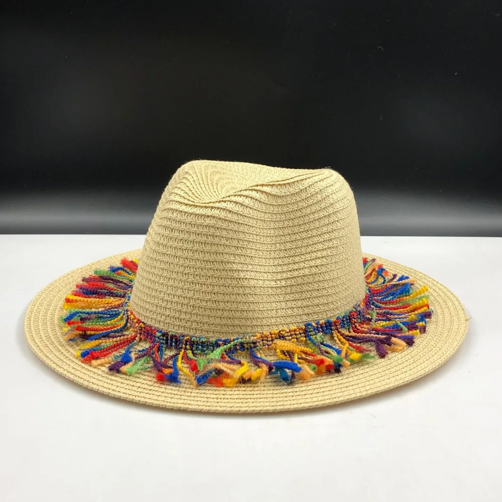 2019 جديد المرأة الطبيعي واسعة حافة لدغ الرافية قبعات من القش هامش النساء عادي كبيرة الشاطئ الصيف الشمس قبعات كبيرة قبعة من القش الفاتحة