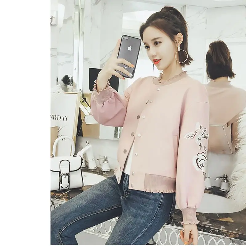À Manches Lâche Vintage Printemps Mode Femmes Baseball Beige pink Veste Nouveau Nzyd282 Manteau Automne Longues 2018 Fit Femme Courte blue Impression yellow 67Pq65w