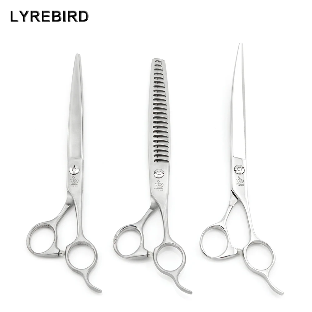 

Pet Dog grooming Hair scissors 8 INCH cutting + 8 INCH thinning + 8 INCH curved LYREBIRD High Class Matt Silver Scissors Set NEW