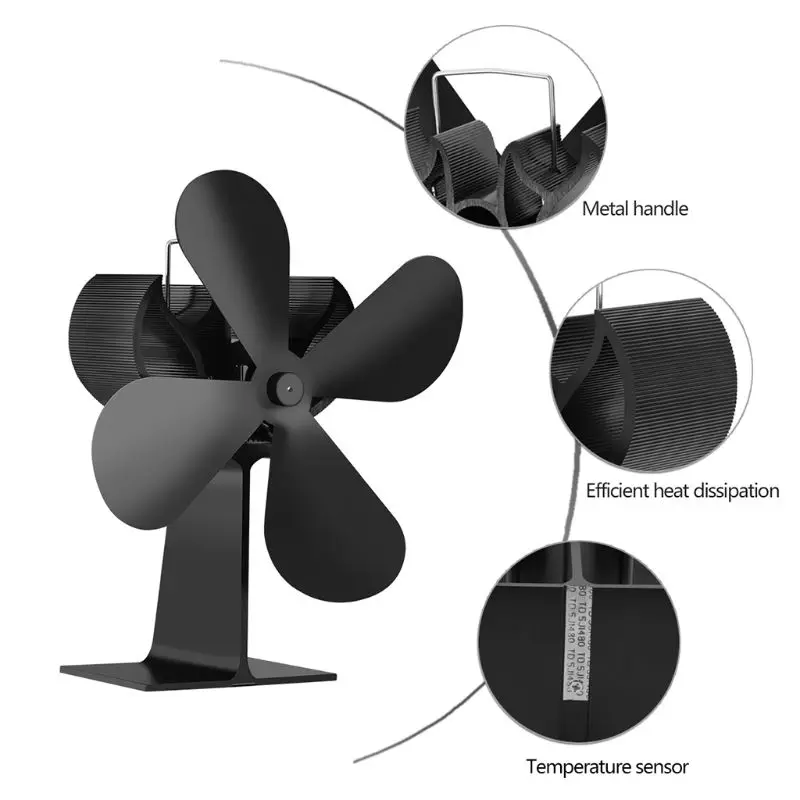 Wood Heater 4 Blades Stove Eco Fan Stove Fireplace Fire Heat Powered Circulating Fans Ultra Quiet