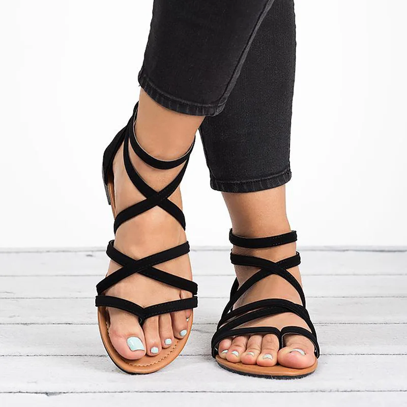 

Factory Direct Women Sandals Plus Size 43 Gladiator Sandals For Beach Flat Summer Shoes Woman Zip Dropshipping Chaussures Femme